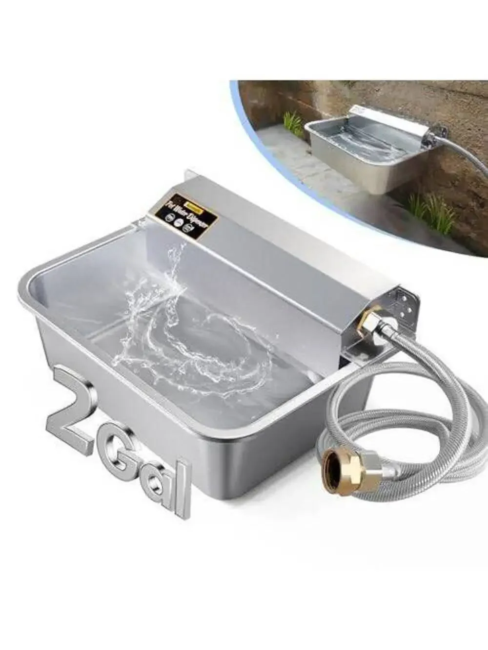 Automatic Dog Water Dispenser 2 Gallons Stainless Steel Anti-Tip Water Bowl